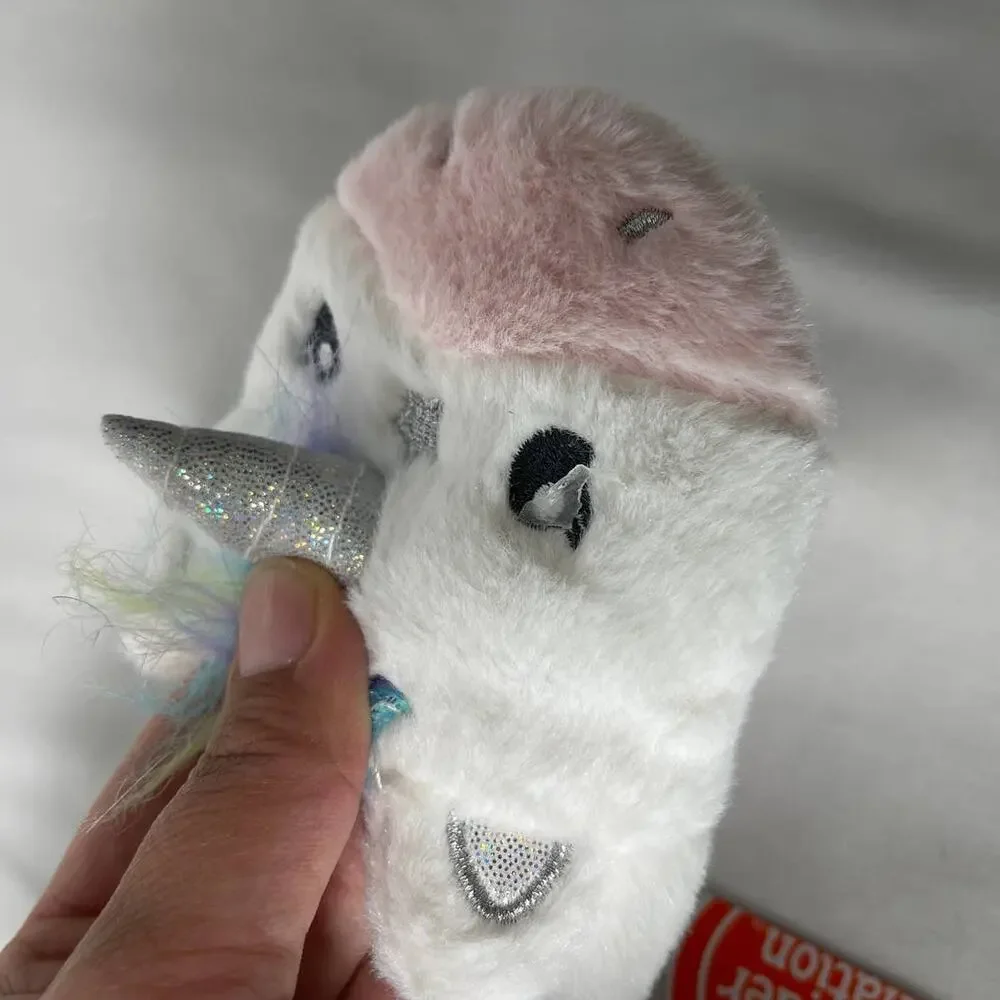 Wondernation Unicorn Indoor Slipper Plush Cozy White Pink Girls Size 4 NEW